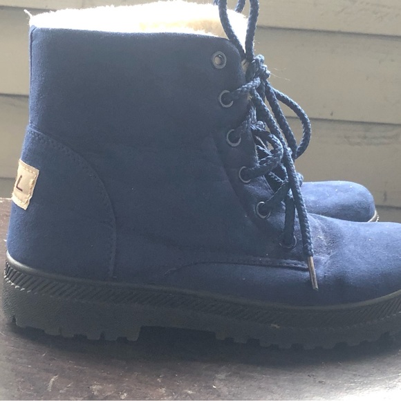 SQL Winter Snow Boots for Women BLUE Suede Fur Lined Ankle Boots Size 37/6.5US - Picture 2 of 10